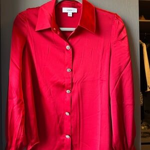 Cece Size Small Silk Women's Red Button-Up Blouse